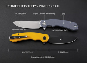 Petrified Fish PFP12- WaterSpout , 3.54" 14C28N Steel Blade, G10 Handle, Flipper Liner lock Folding knife