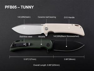 Petrified Fish PFB05 Tunny , 3.86" 14C28N Steel Blade, G10/Micarta Handle, Flipper Liner lock Folding knife