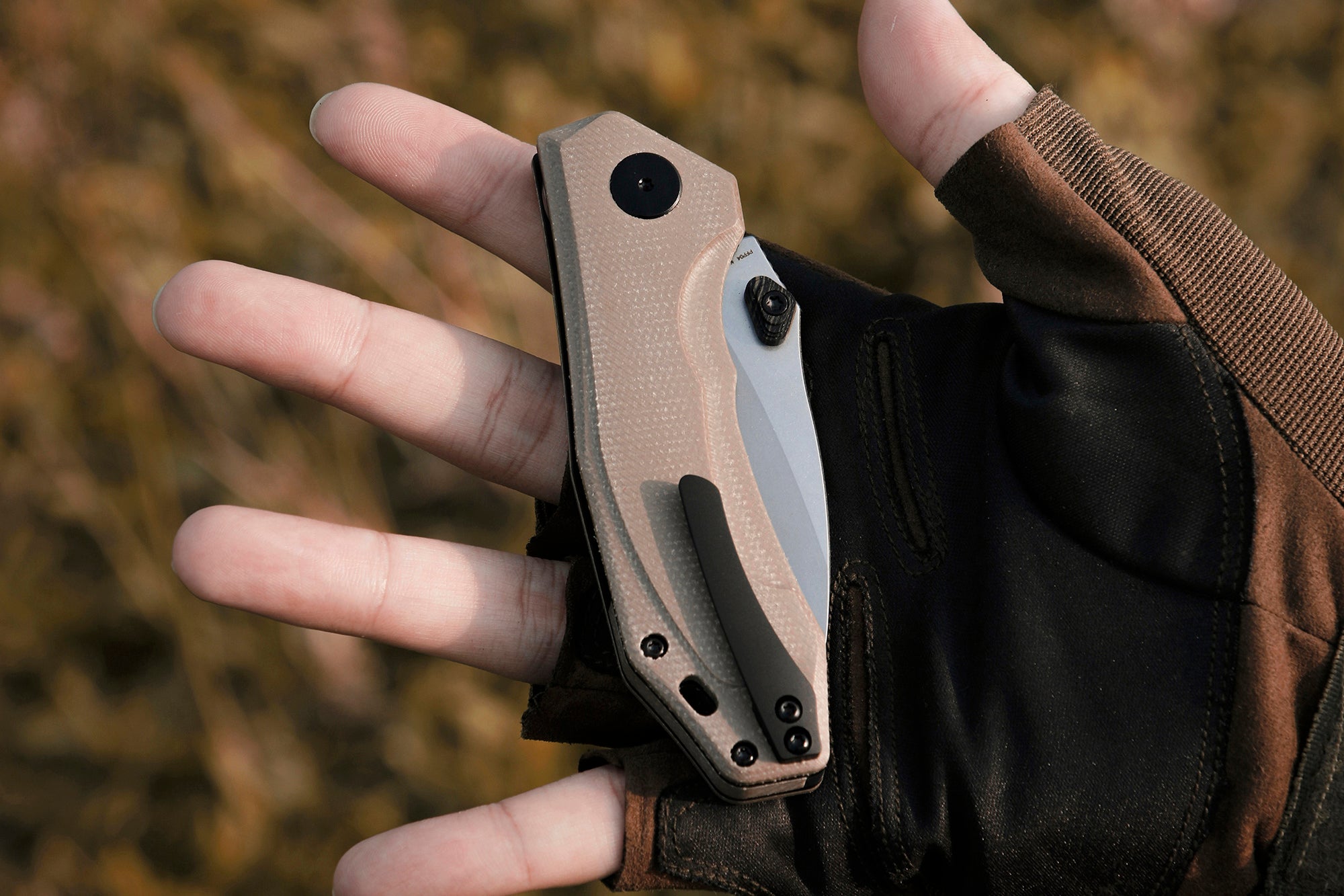 Petrified Fish PFP04 Havrog ,3.15" K110 Stonewashed Blade, 127g Micarta Handle Thumb Stud Liner lock Folding knife